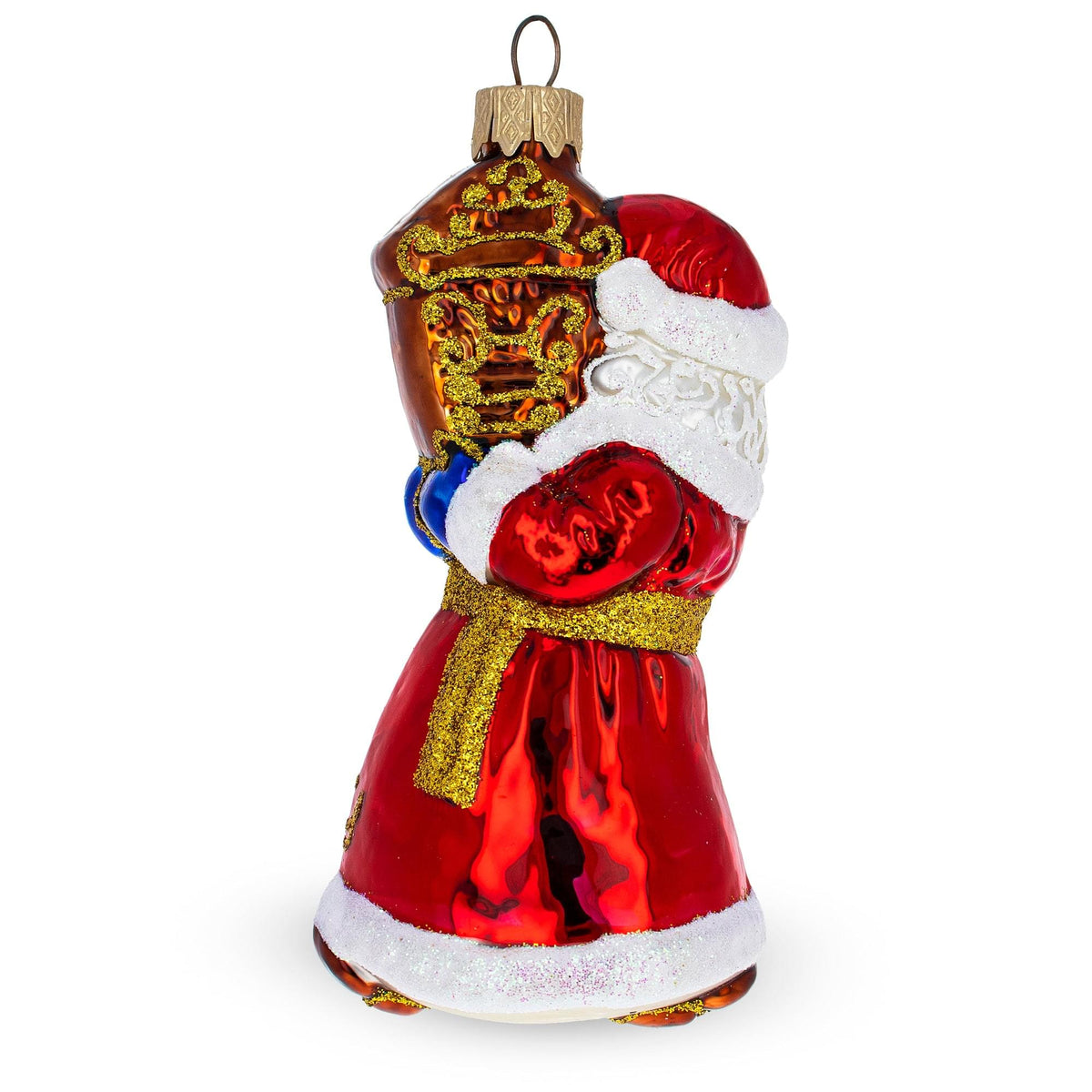 Santa Holding Grandfather Clock Glass Christmas Ornament