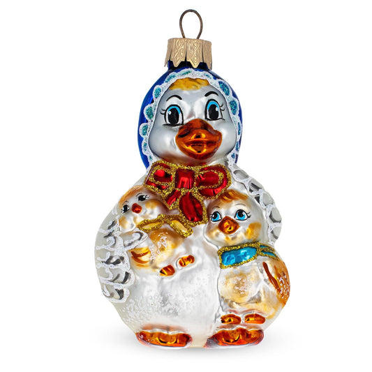 Mother Goose with Ducklings Glass Christmas Ornament