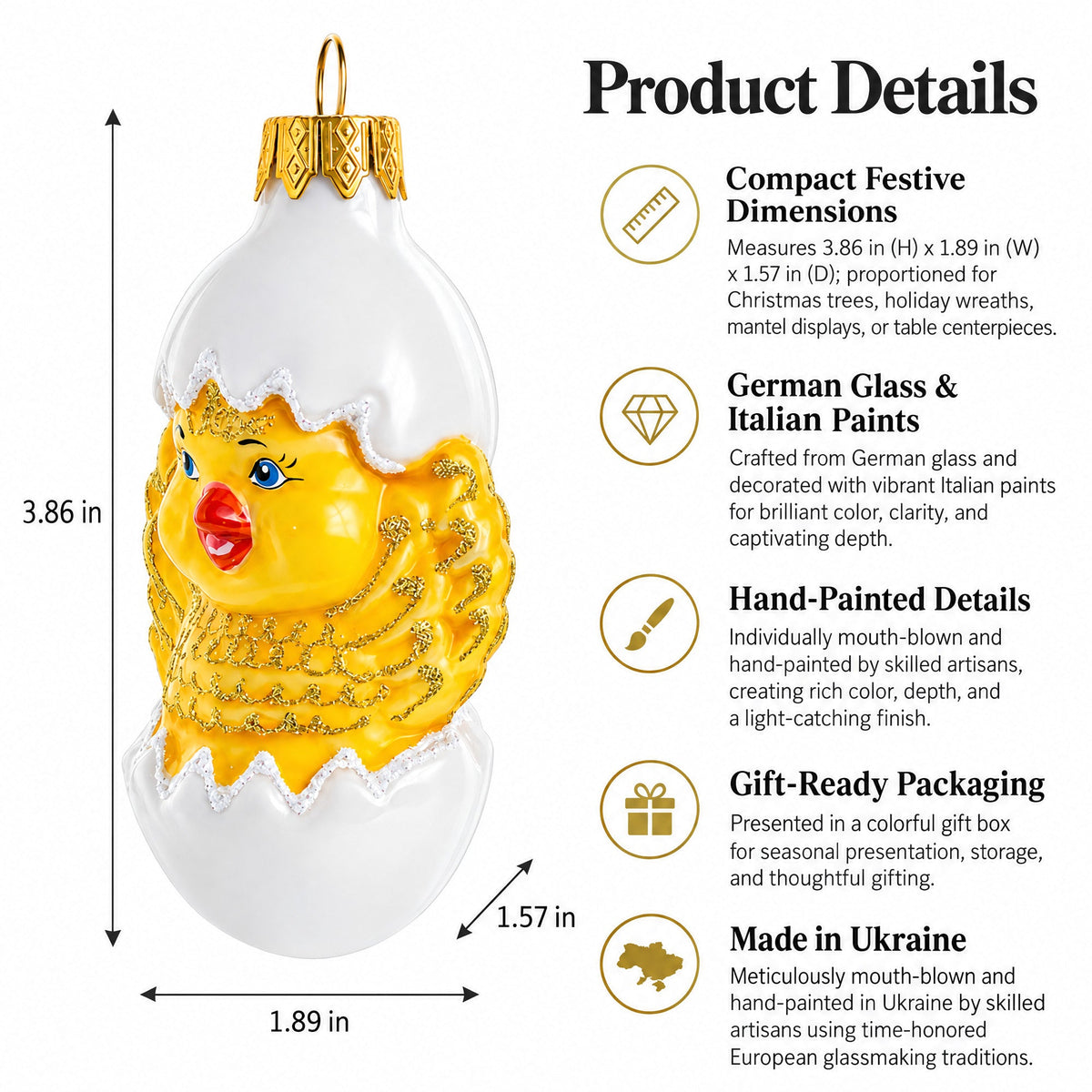 Baby Chick in Egg Glass Christmas Ornament