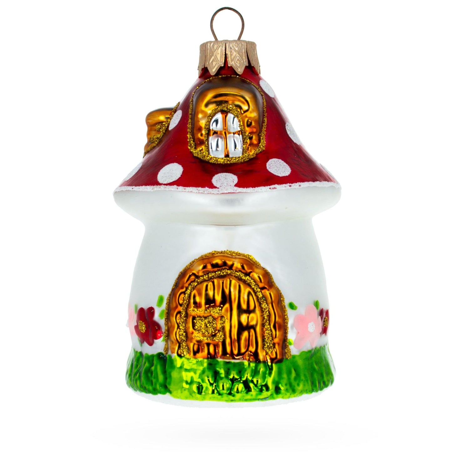 Fairy Mushroom House Glass Christmas Ornament