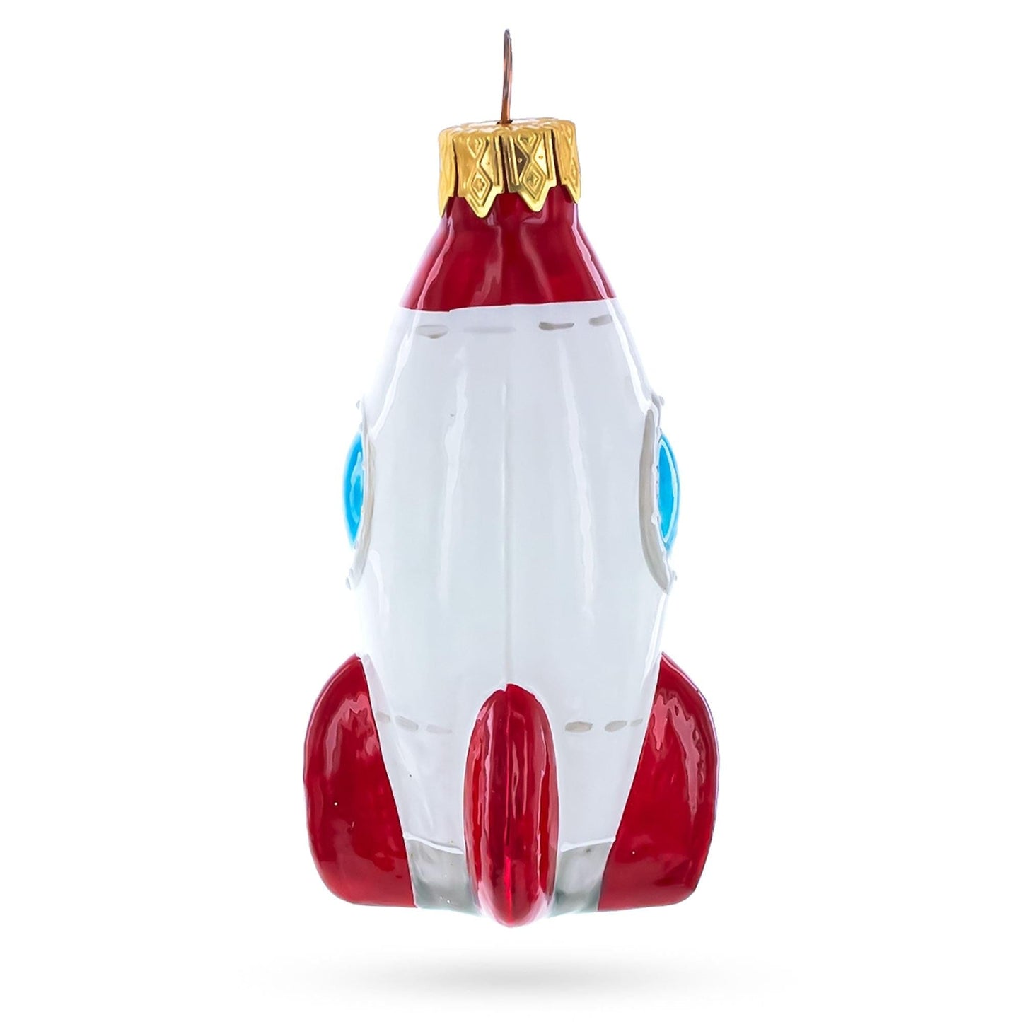 Retro Space Rocket Glass Christmas Ornament