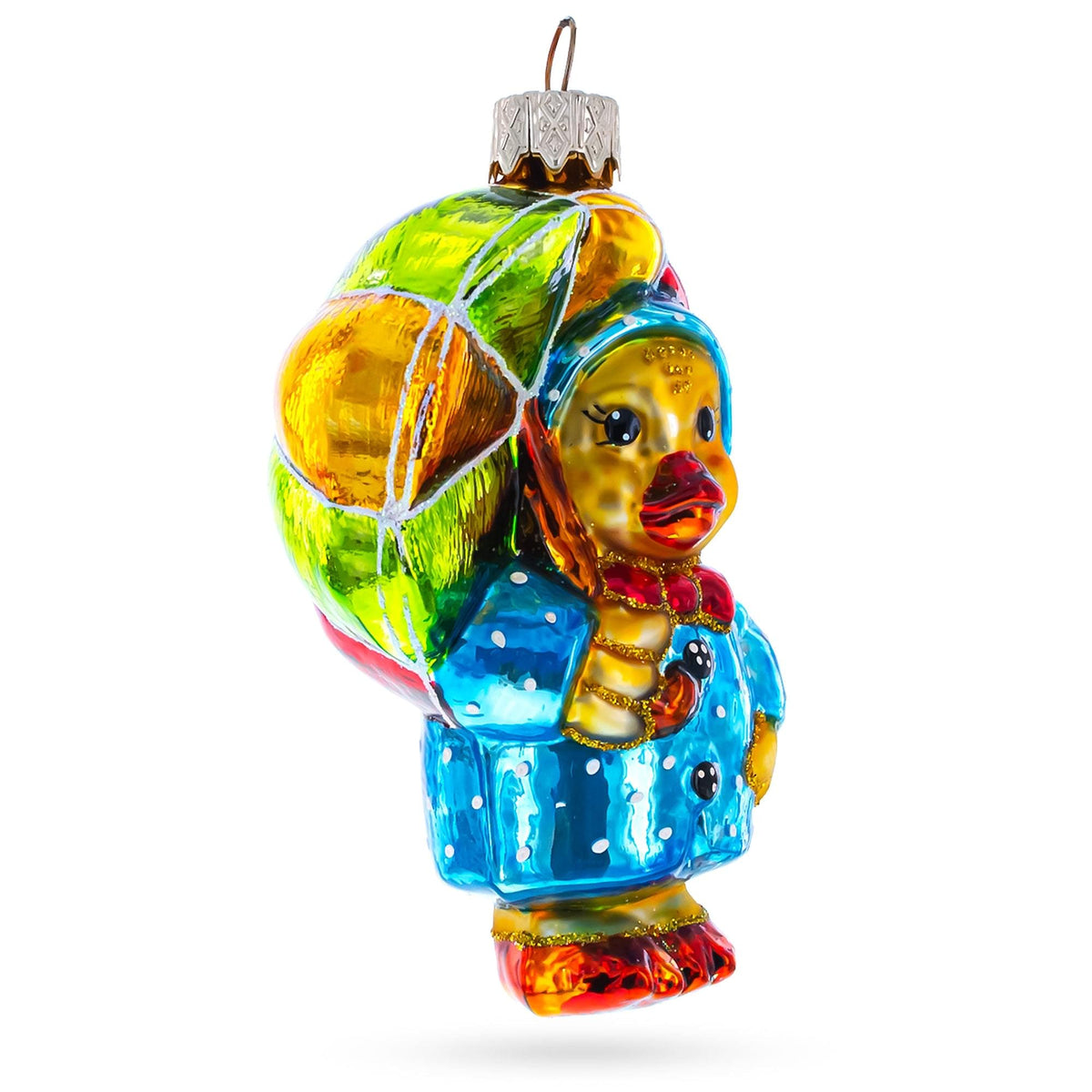 Duckling with Polka Dot Raincoat and Umbrella Glass Christmas Ornament