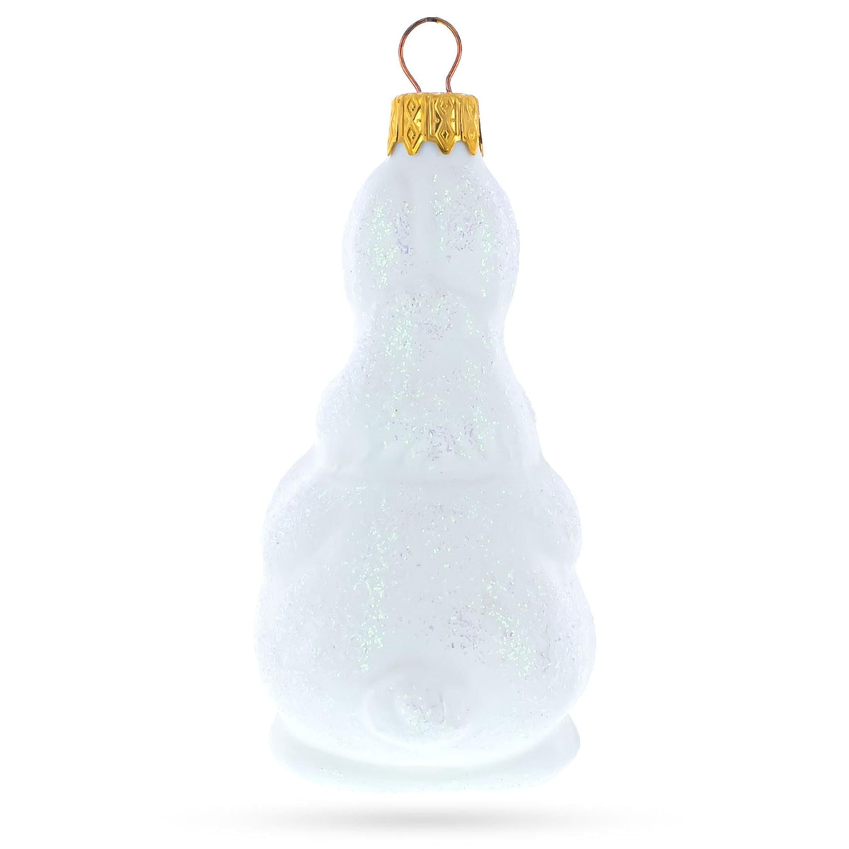 White Bunny with Timepiece Motif Glass Christmas Ornament