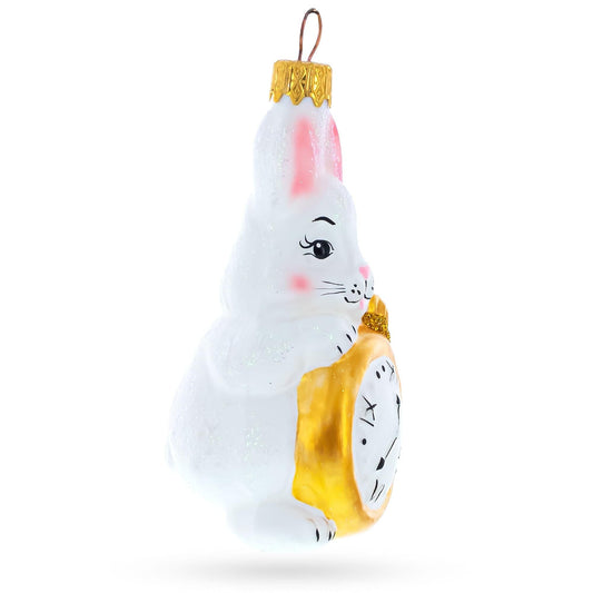 a white bunny with a clock on it
