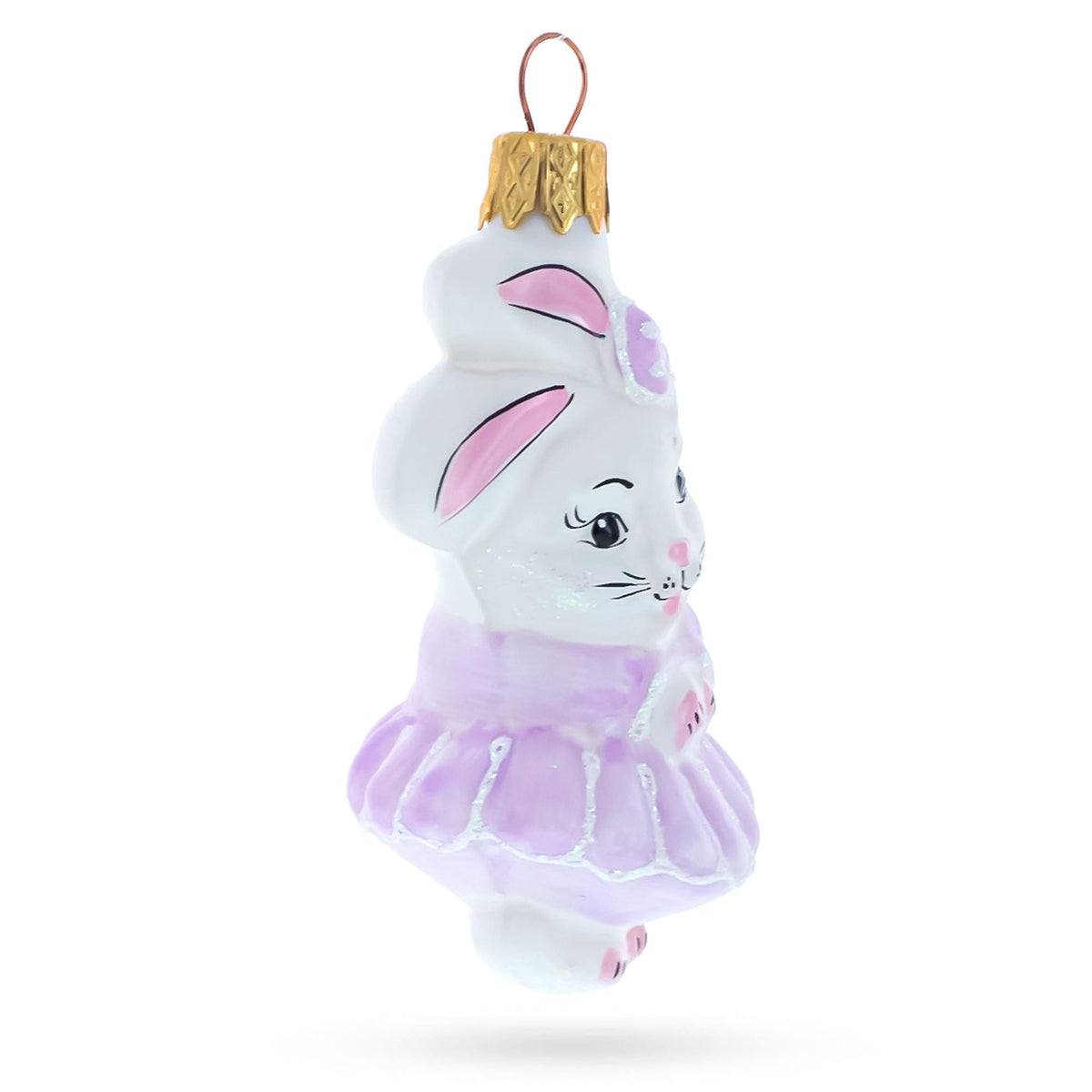 White Bunny Wearing Purple Tutu Dress Glass Christmas Ornament