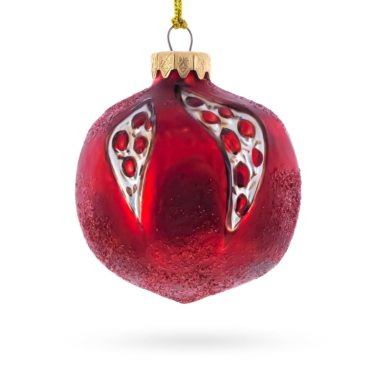 Pomegranate with Cut Open Seed Details Glass Christmas Ornament