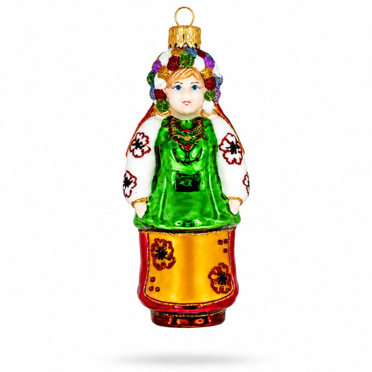 Ukrainian Woman in Traditional Folk Dress Glass Christmas Ornament