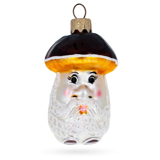 a glass ornament with a face and mushroom