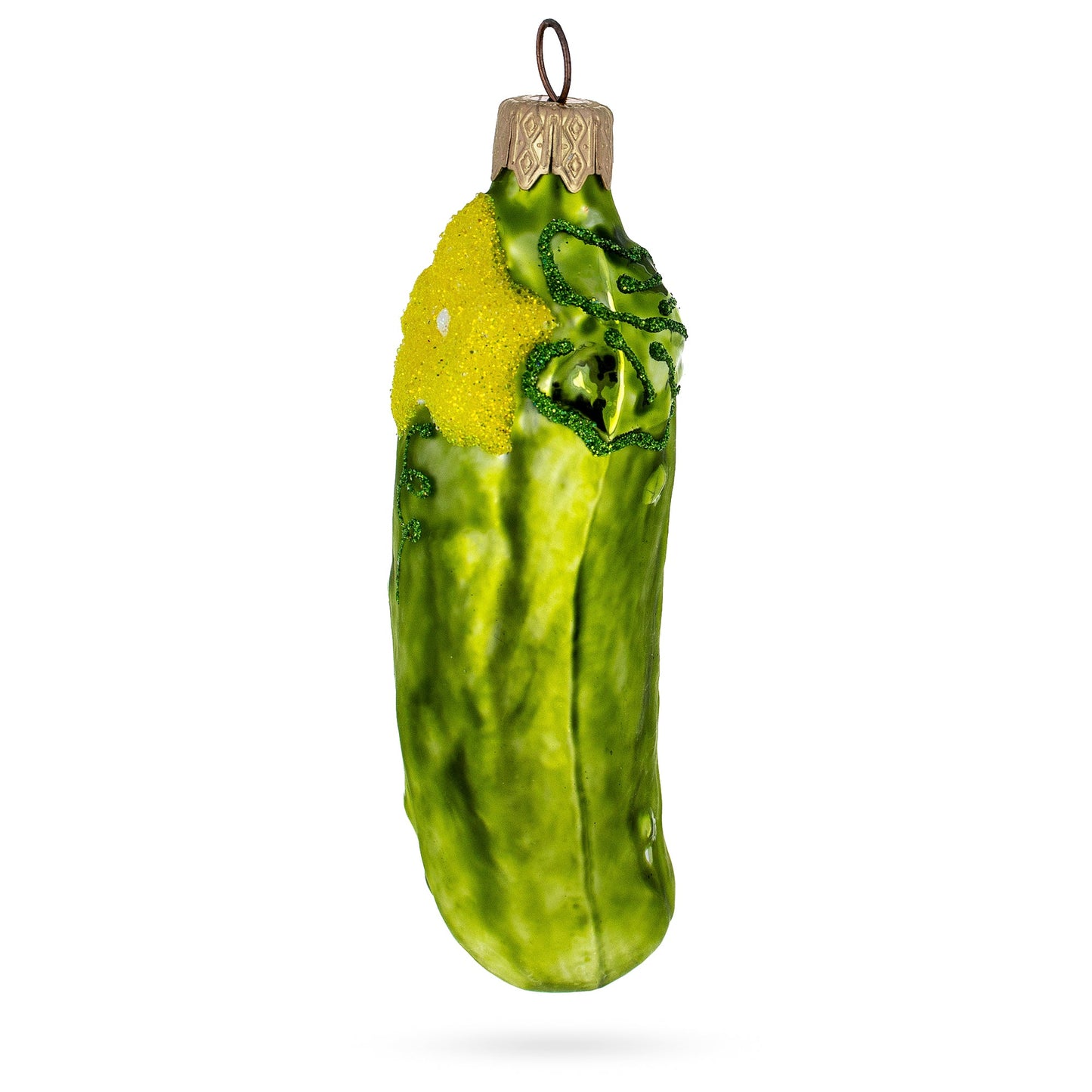 Cucumber with Vine and Star Blossom Glass Christmas Ornament