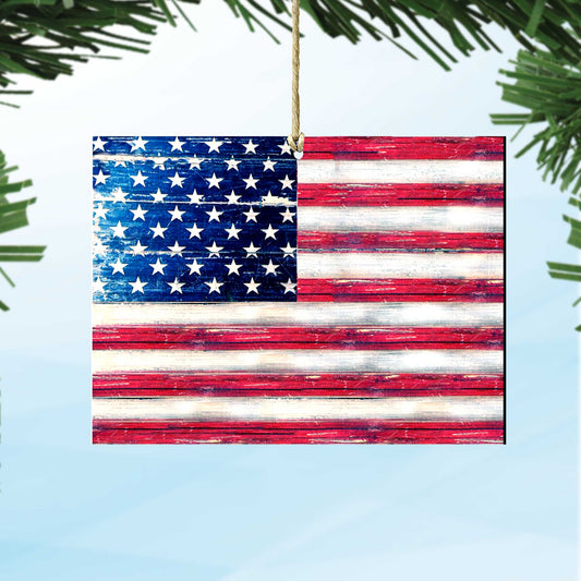 USA Flag Rustic Wooden Ornaments - American Patriotic Decor - 8198911
