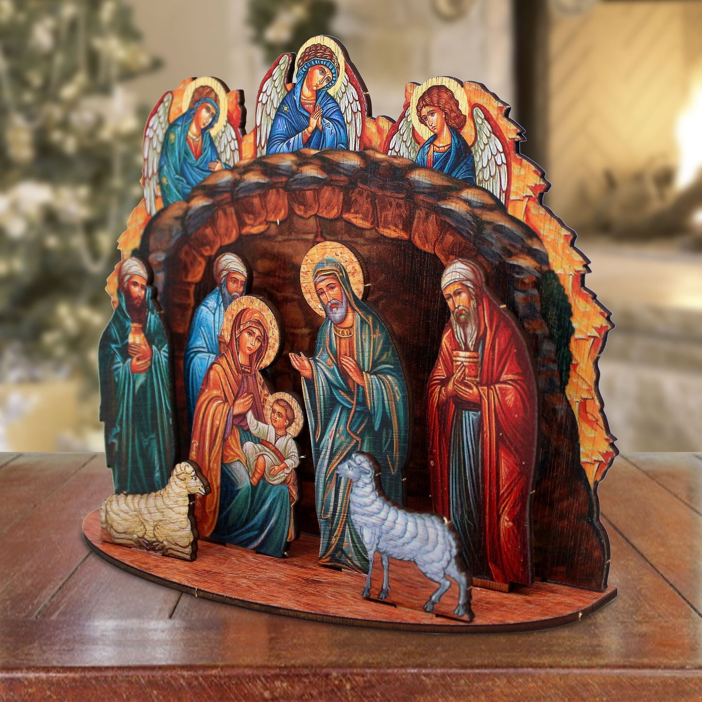 Orthodox Nativity Scene with Angels Decorative Village Eco Wood Set by G. Debrekht Nativity Holiday Decor - 852762