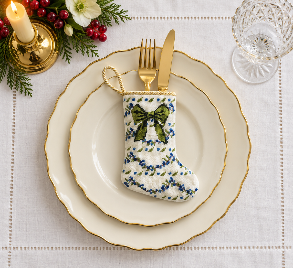 The Classic Holiday Bow Needlepoint Stocking (2 Sizes)