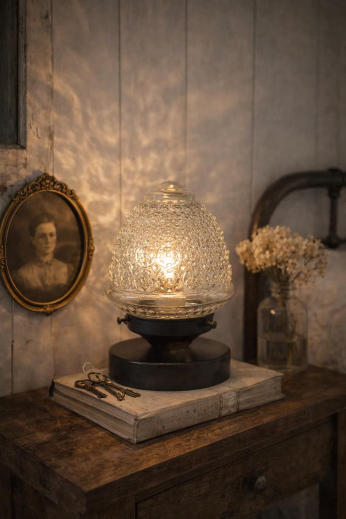 Antique Glass Table Lamp Light Fixture