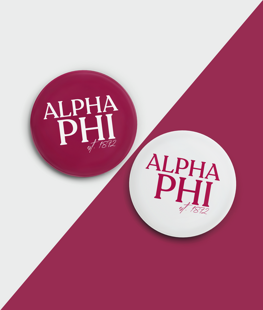 a pair of red and white badges