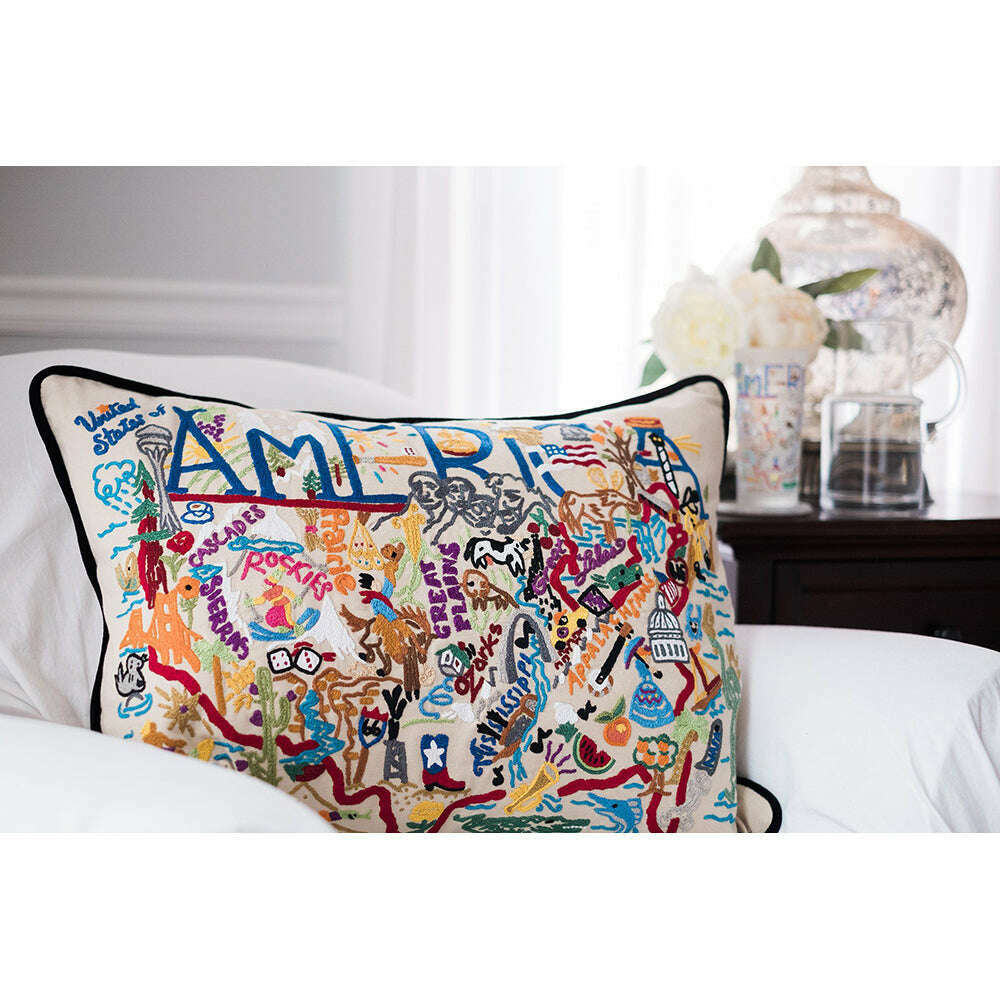 America XLarge Hand-Embroidered Pillow