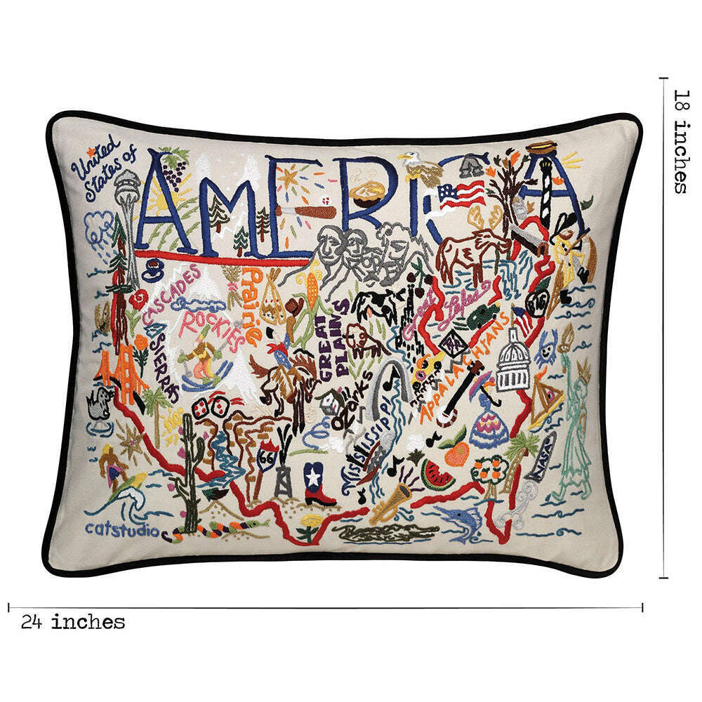 America XLarge Hand-Embroidered Pillow