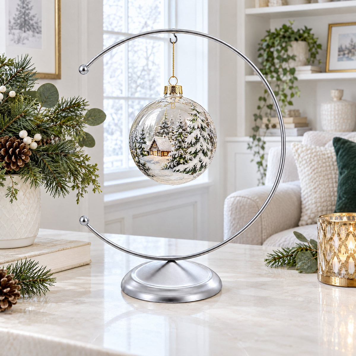 Crescent Moon Silver Metal Ornament Display Stand 8.8 Inches