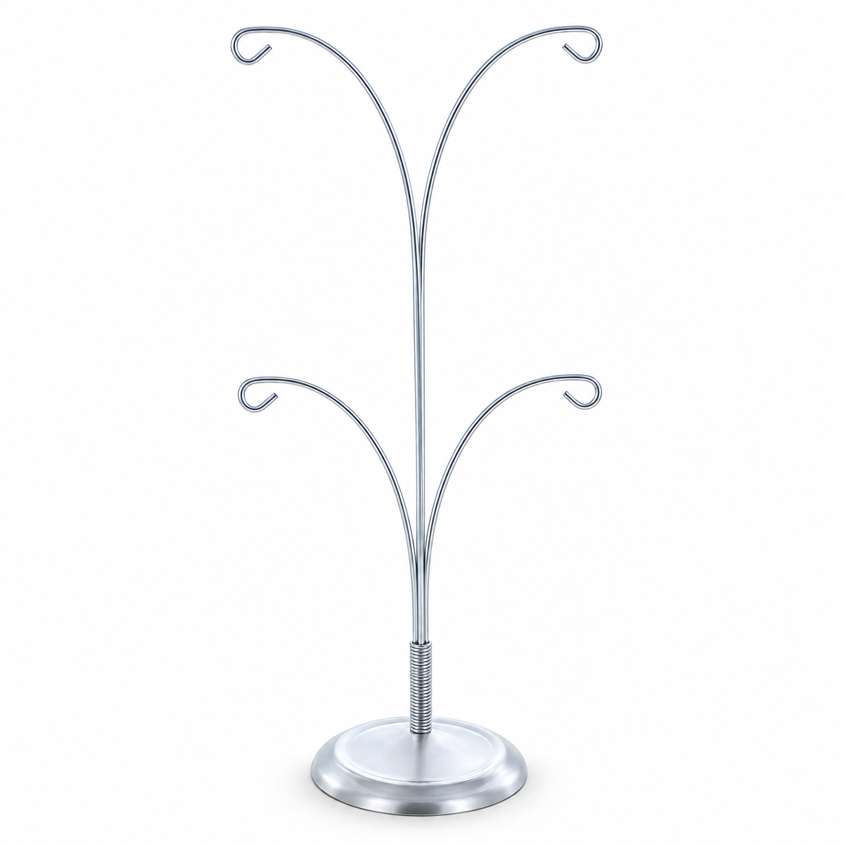 4-Arm Tree Branch Silver Metal Ornament Display Stand 12 Inches