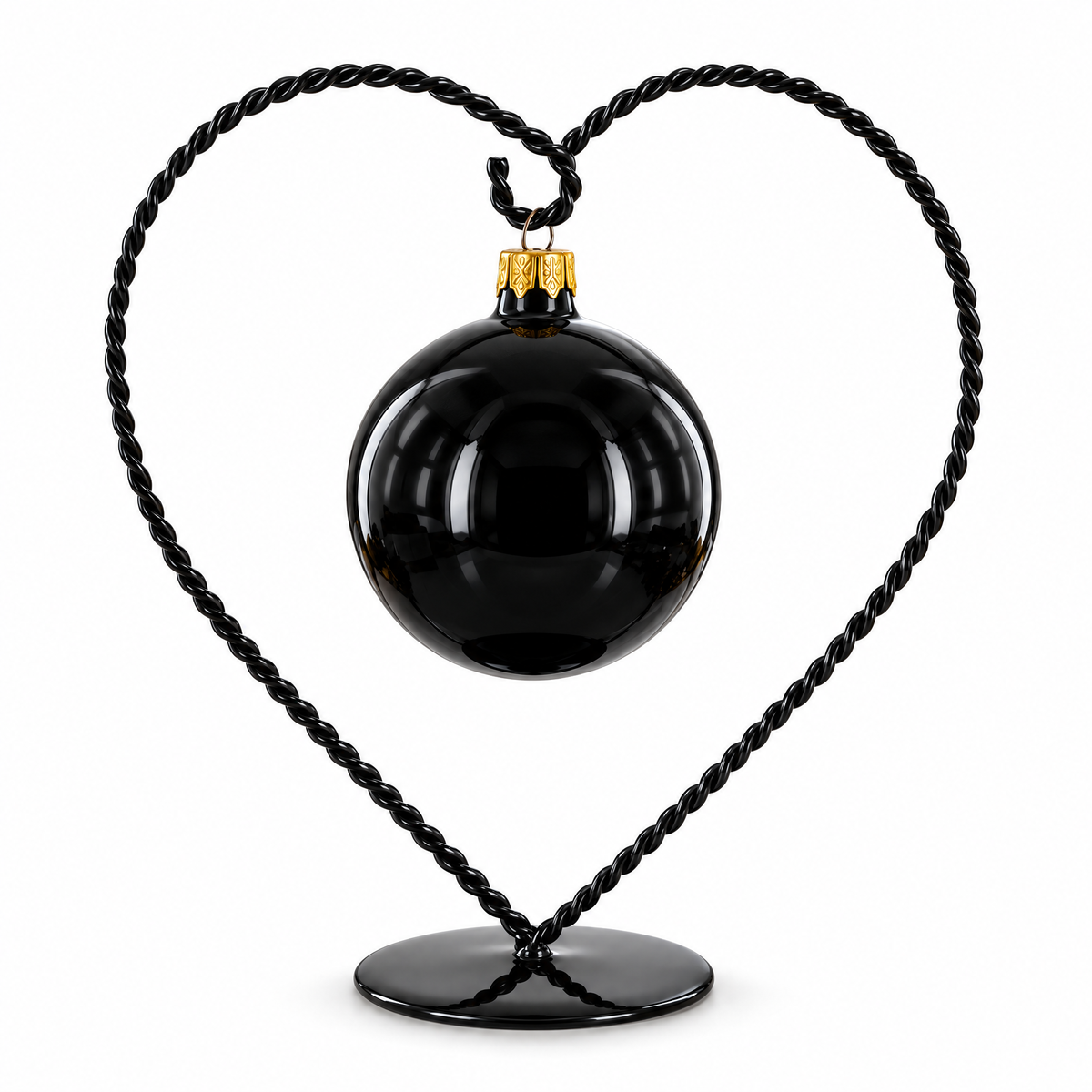 Heart-Shaped Twisted Black Painted Metal Ornament Display Stand 6.2 Inches