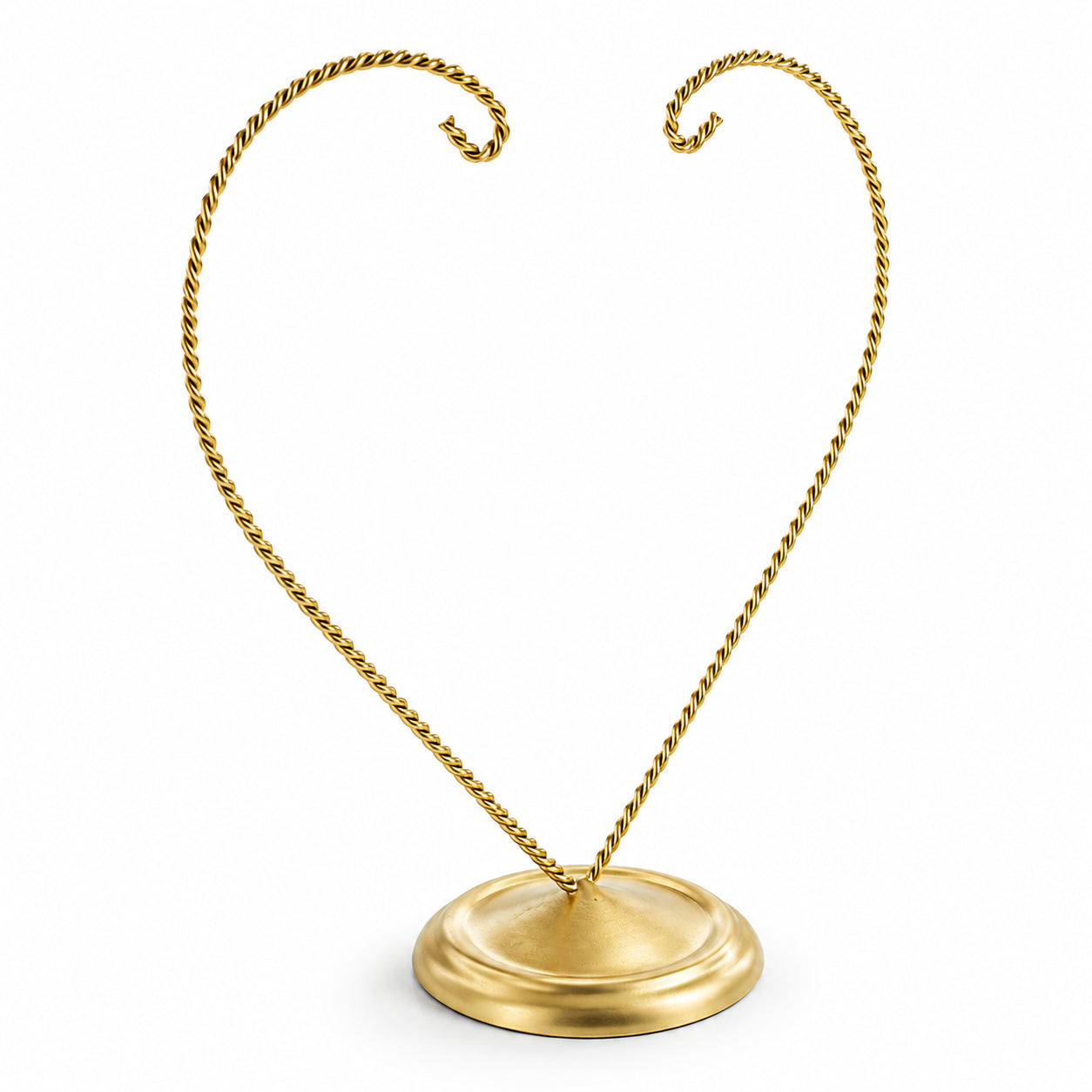 Open-Top Heart Twisted Gold Metal Ornament Display Stand 9 Inches