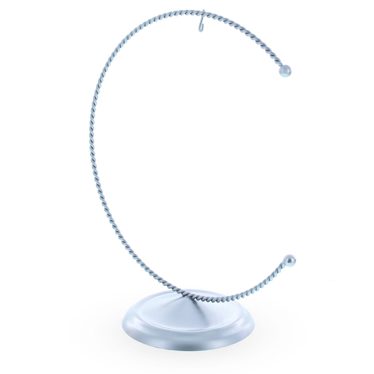 Crescent Moon Twisted Silver Metal Ornament Display Stand 9 Inches (Poland)
