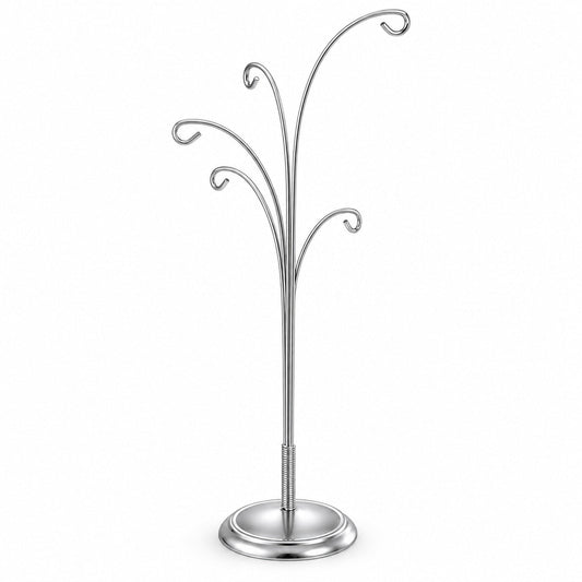 5-Arm Scroll Tree Branches Silver Metal Ornament Display Stand 14.5 Inches