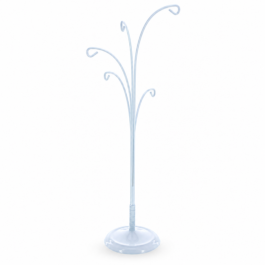 5-Arm Scroll Tree Branches White Painted Metal Ornament Display Stand 14.5 Inches
