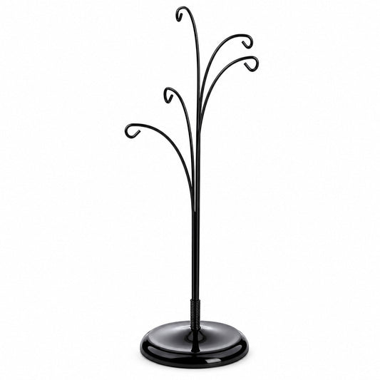 5-Arm Scroll Tree Branches Black Painted Metal Ornament Display Stand 14.5 Inches
