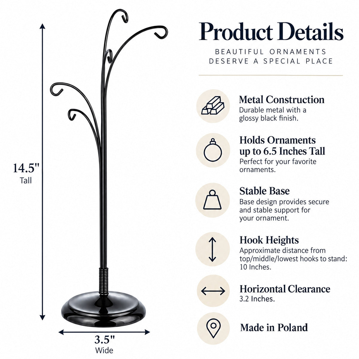 5-Arm Scroll Tree Branches Black Painted Metal Ornament Display Stand 14.5 Inches