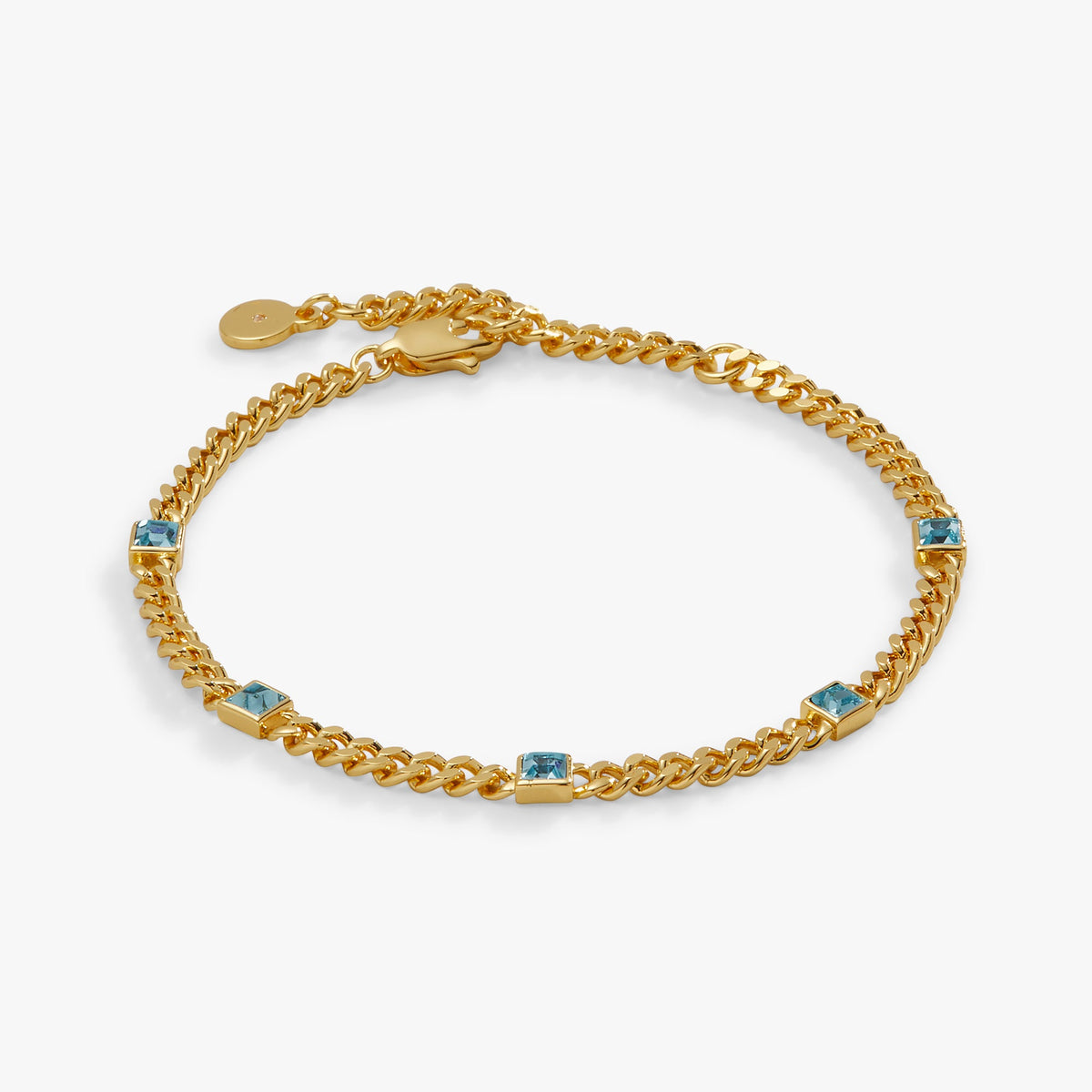 March Birthstone Aquamarine Curb Chain Bracelet