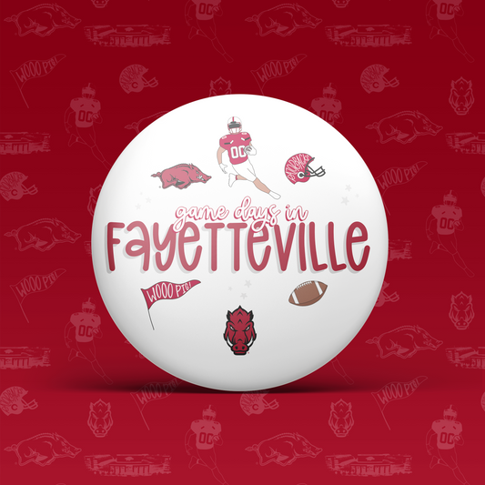 a white ball with red text and images on it