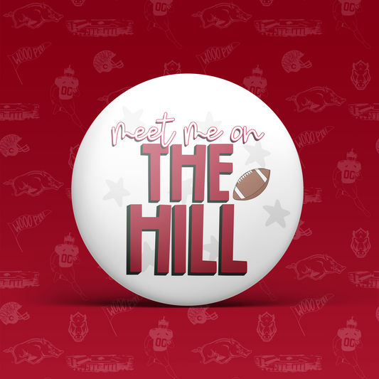 a white ball with red text on it