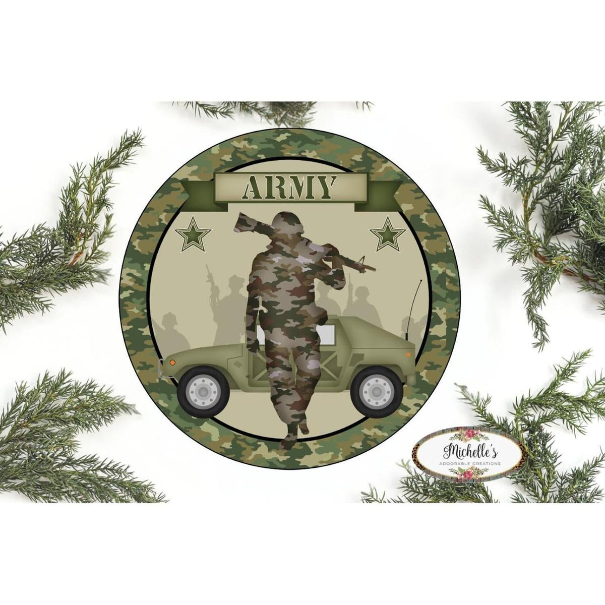Army Solider Camo Round Sign
