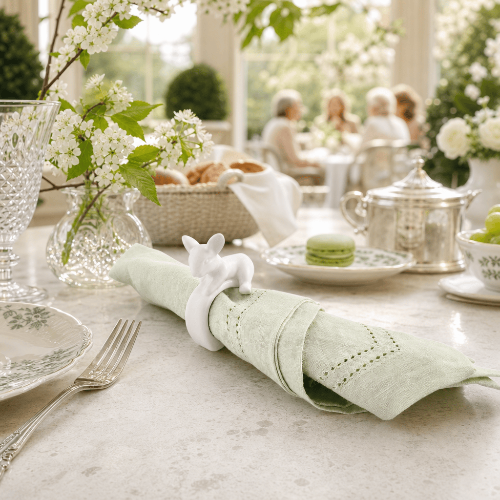 Porcelain Climbing Bunny Napkin Rings - Set of 4