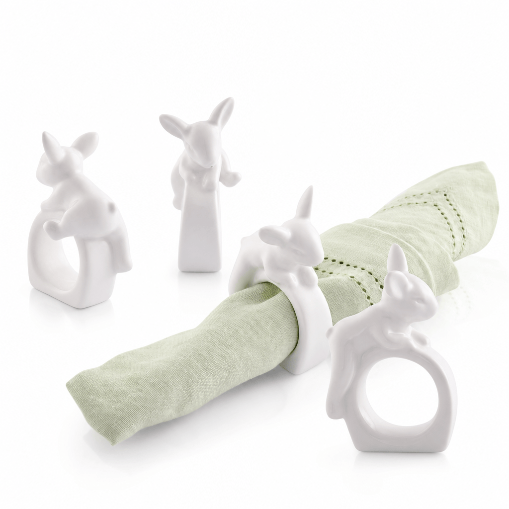 Porcelain Climbing Bunny Napkin Rings - Set of 4