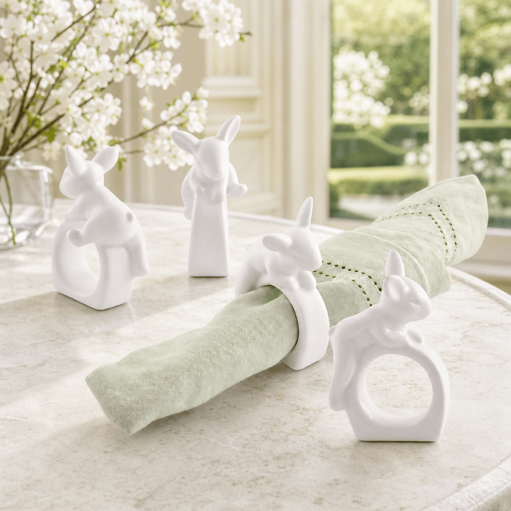 Porcelain Climbing Bunny Napkin Rings - Set of 4