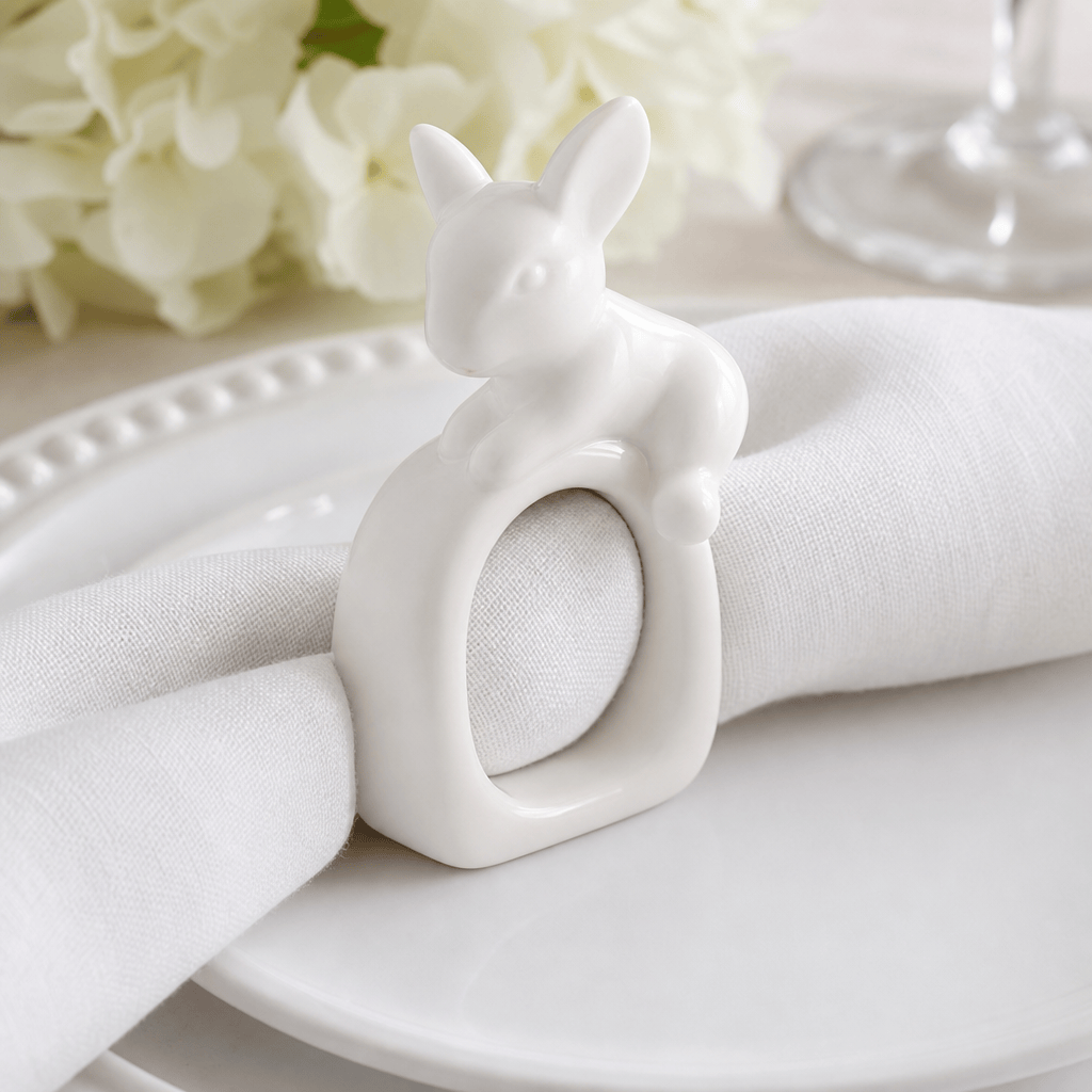 Porcelain Climbing Bunny Napkin Rings - Set of 4