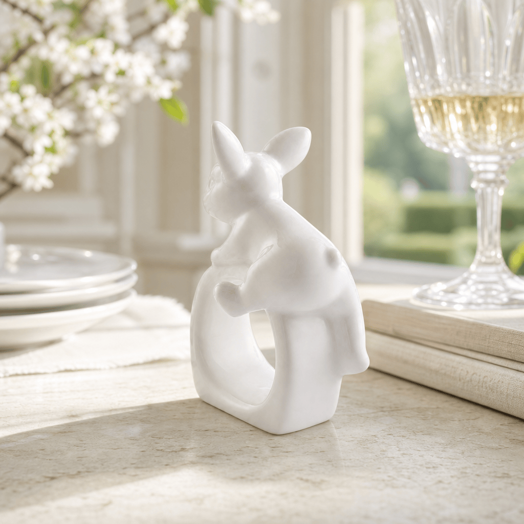 Porcelain Climbing Bunny Napkin Rings - Set of 4