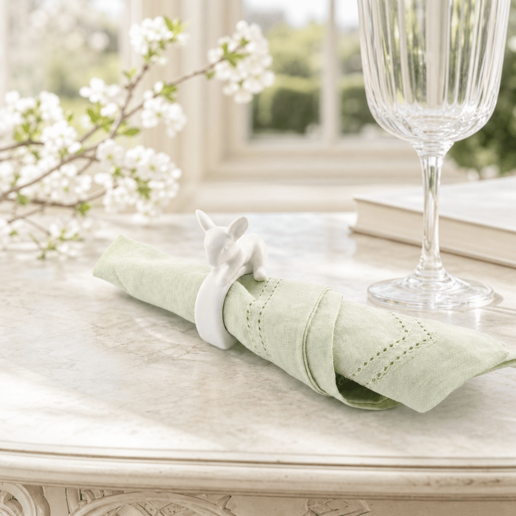 Porcelain Climbing Bunny Napkin Rings - Set of 4