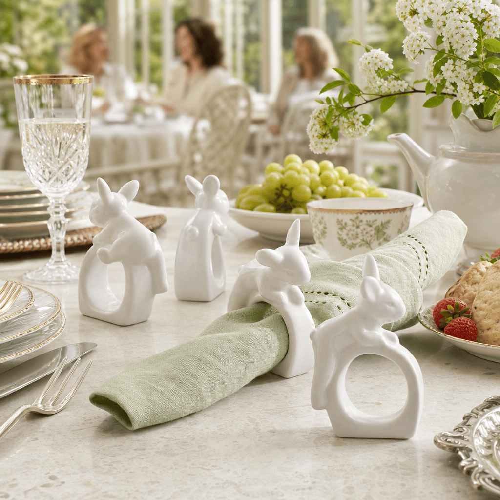 Porcelain Climbing Bunny Napkin Rings - Set of 4