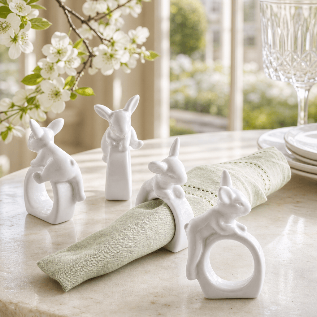 Porcelain Climbing Bunny Napkin Rings - Set of 4