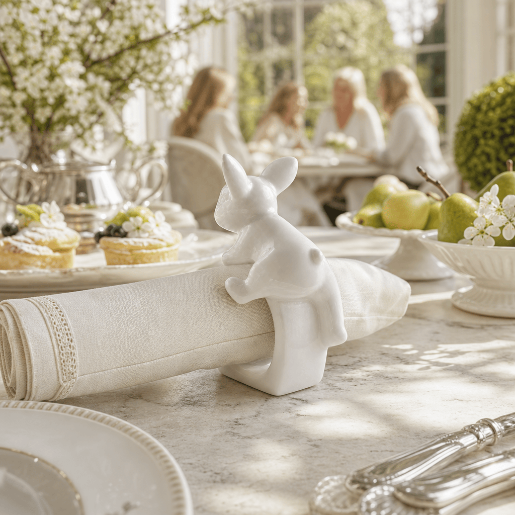 Porcelain Climbing Bunny Napkin Rings - Set of 4