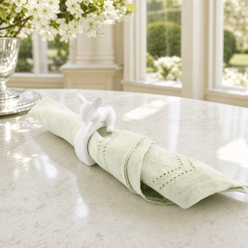 Porcelain Climbing Bunny Napkin Rings - Set of 4