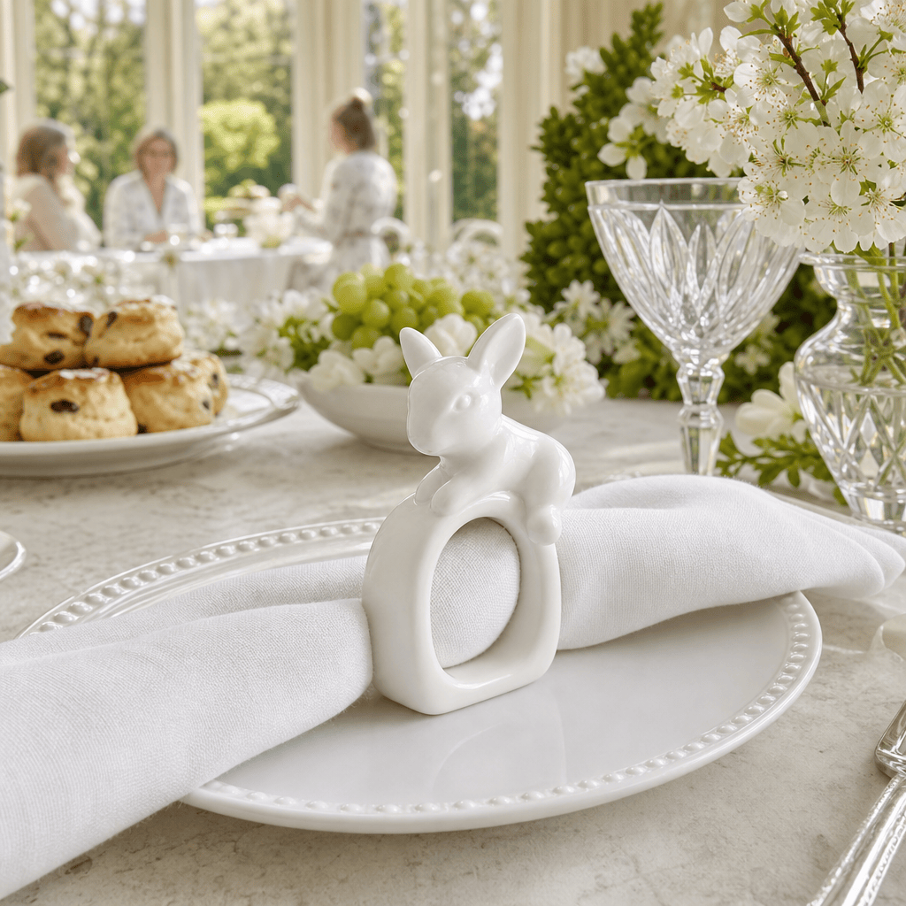 Porcelain Climbing Bunny Napkin Rings - Set of 4