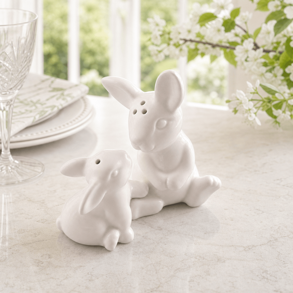 Porcelain Mother and Son Bunny Salt and Pepper