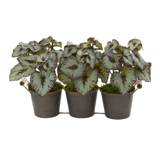 10” Begonia Artificial Plant in Triple Potted Metal Planter