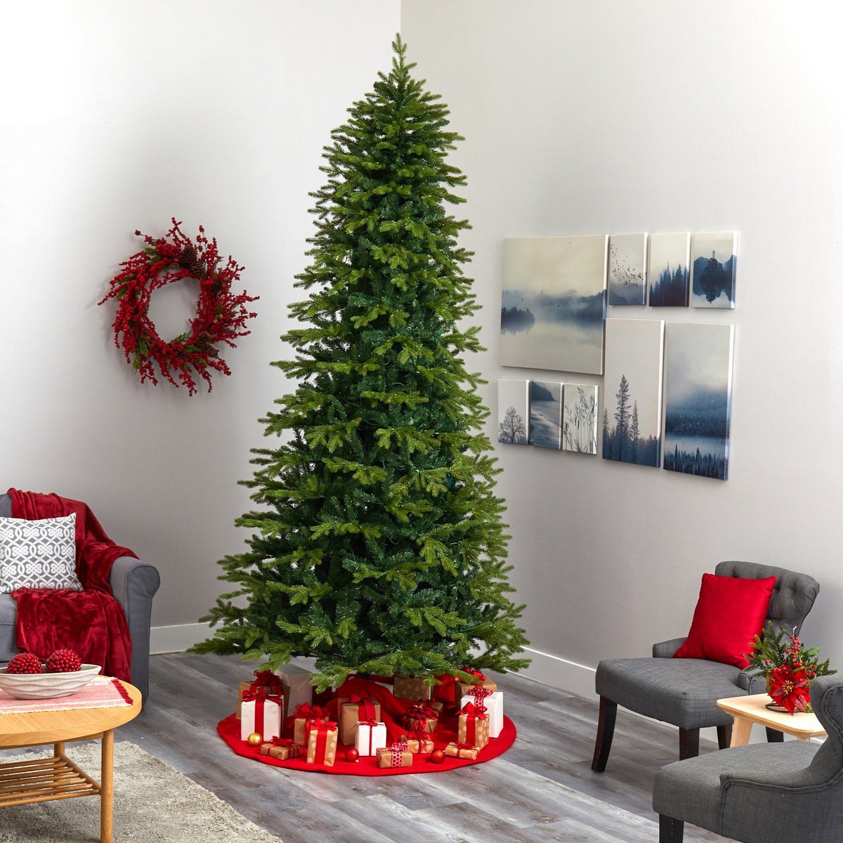 a christmas tree in a room