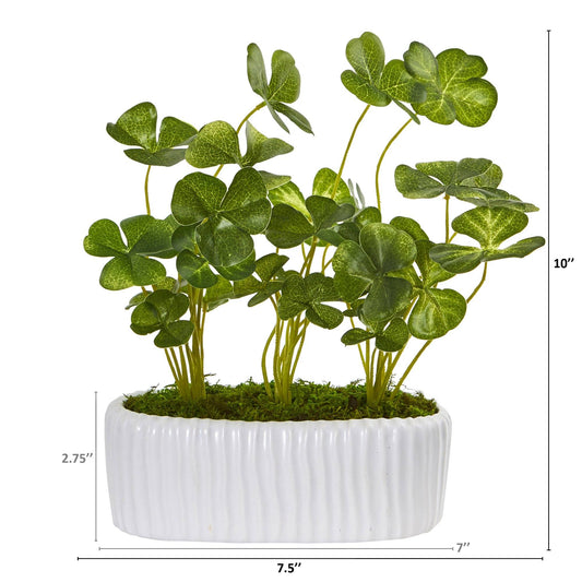10” Clover Artificial Plant in White Planter (Set of 2)