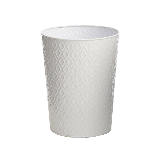 a white trash can with diamond pattern