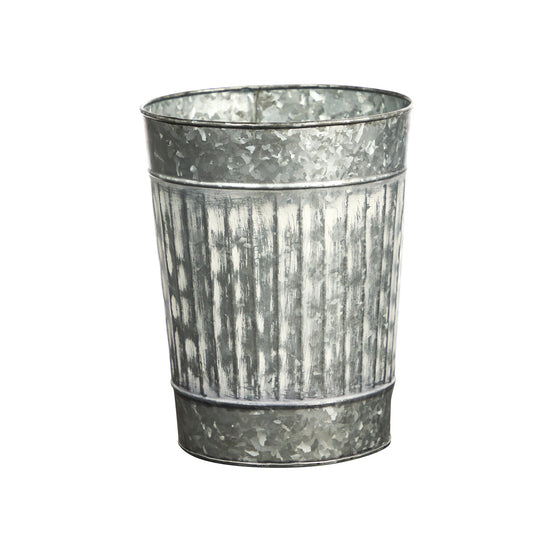 a metal trash can with a white background